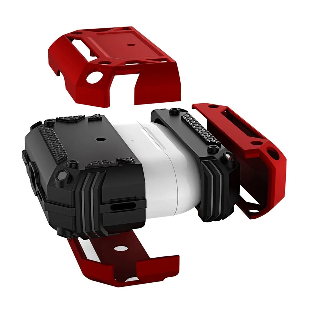 For AirPods Pro 2 Hard PC + TPU Skin Cover Shockproof Scratch Resistant Earphone Case with Carabiner - Red - 7
