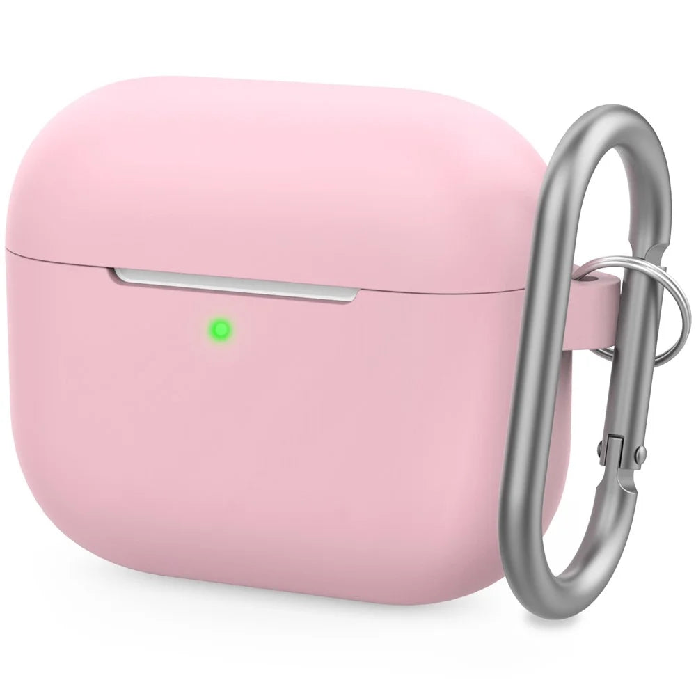 AhaStyle PT148 for Apple AirPods 3 Soft Silicone Earphone Case Shock-Absorbing Protective Skin Cover with Anti-Lost Carabiner - Pink - 2