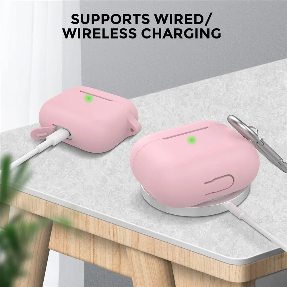 AhaStyle PT148 for Apple AirPods 3 Soft Silicone Earphone Case Shock-Absorbing Protective Skin Cover with Anti-Lost Carabiner - Pink - 3