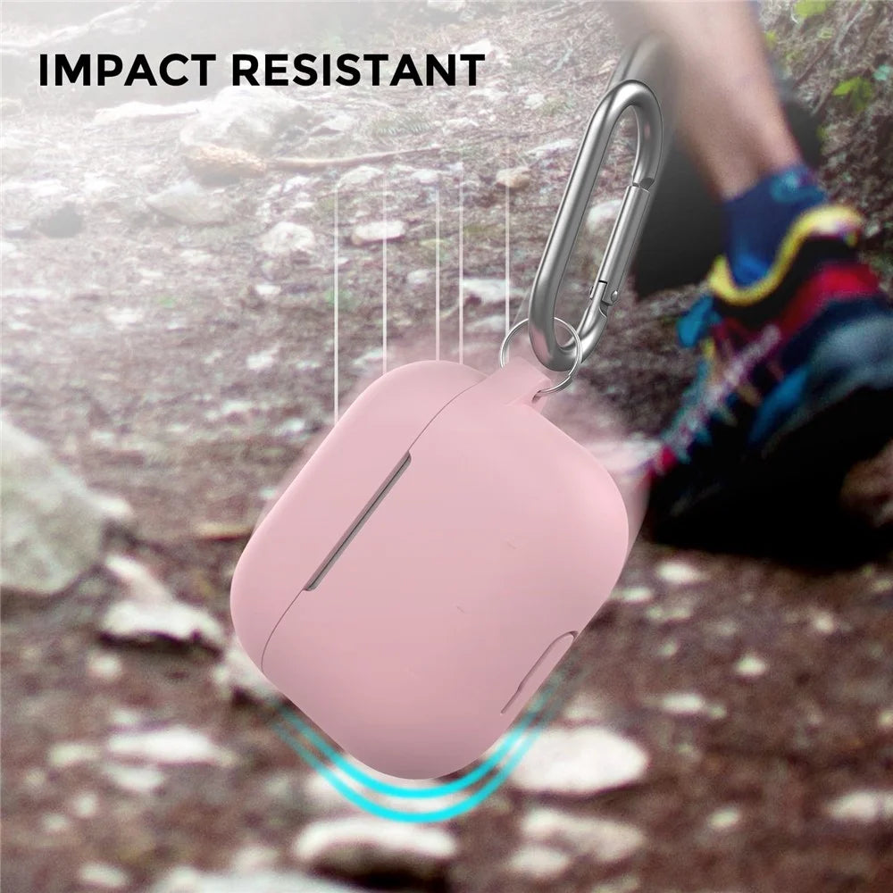 AhaStyle PT148 for Apple AirPods 3 Soft Silicone Earphone Case Shock-Absorbing Protective Skin Cover with Anti-Lost Carabiner - Pink - 4