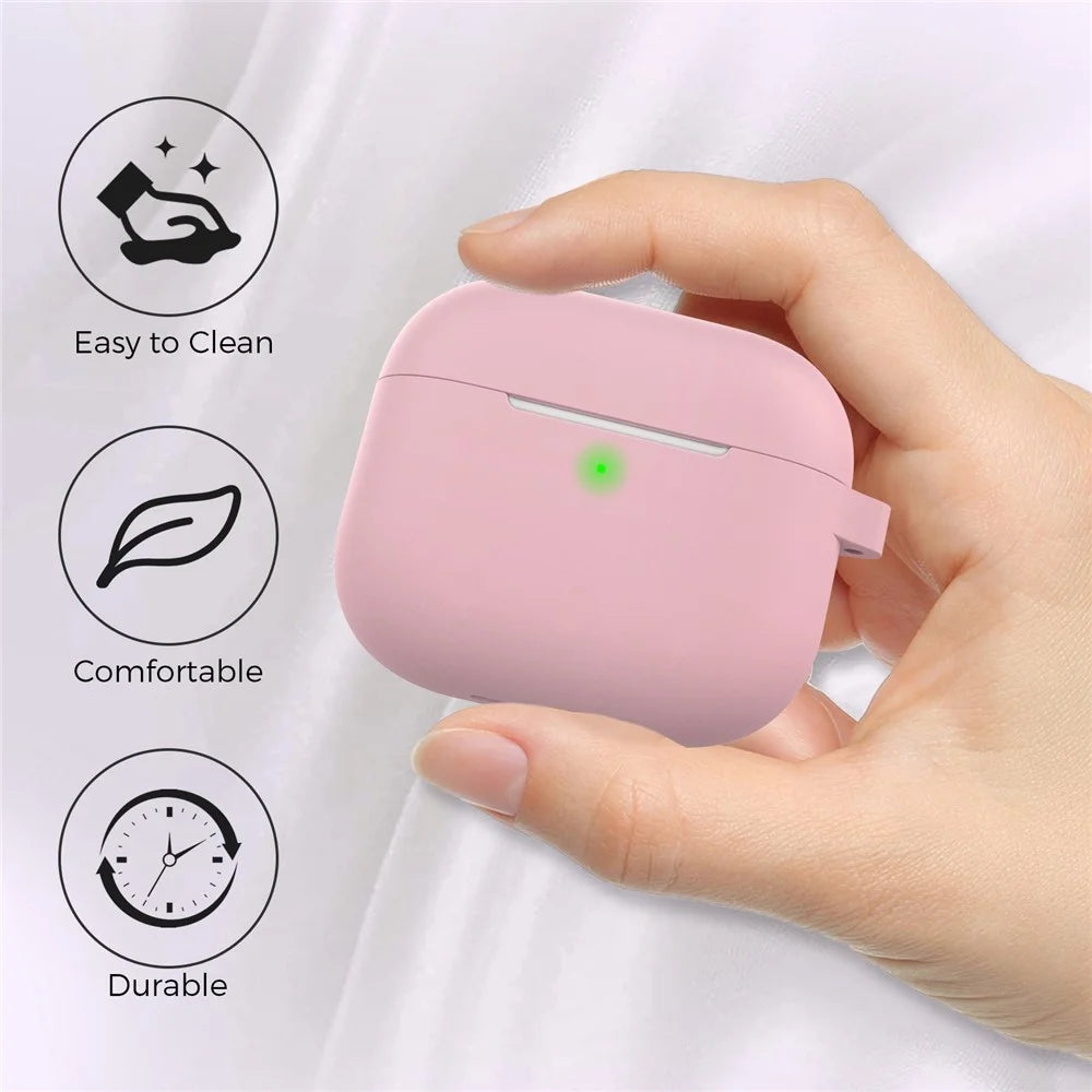 AhaStyle PT148 for Apple AirPods 3 Soft Silicone Earphone Case Shock-Absorbing Protective Skin Cover with Anti-Lost Carabiner - Pink - 5