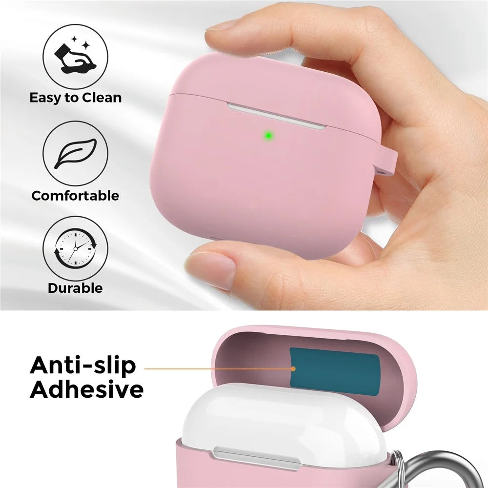 AhaStyle PT148 for Apple AirPods 3 Soft Silicone Earphone Case Shock-Absorbing Protective Skin Cover with Anti-Lost Carabiner - Pink - 6