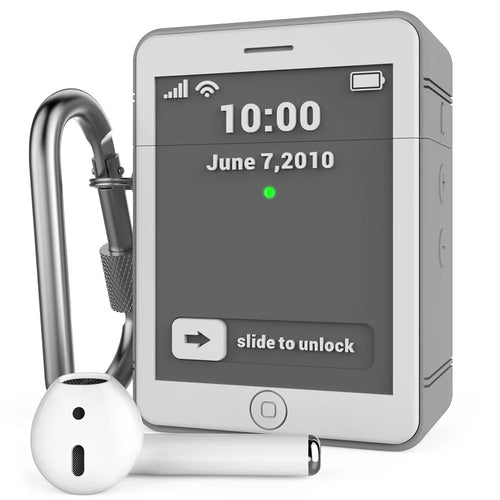 AHASTYLE PT103 For Apple AirPods with Charging Case (2016) / (2019) / AirPods with Wireless Charging Case (2019) Silicone Cover Two-Piece Design for iPhone 4 Style Earbud Case - Grayish-white - 1