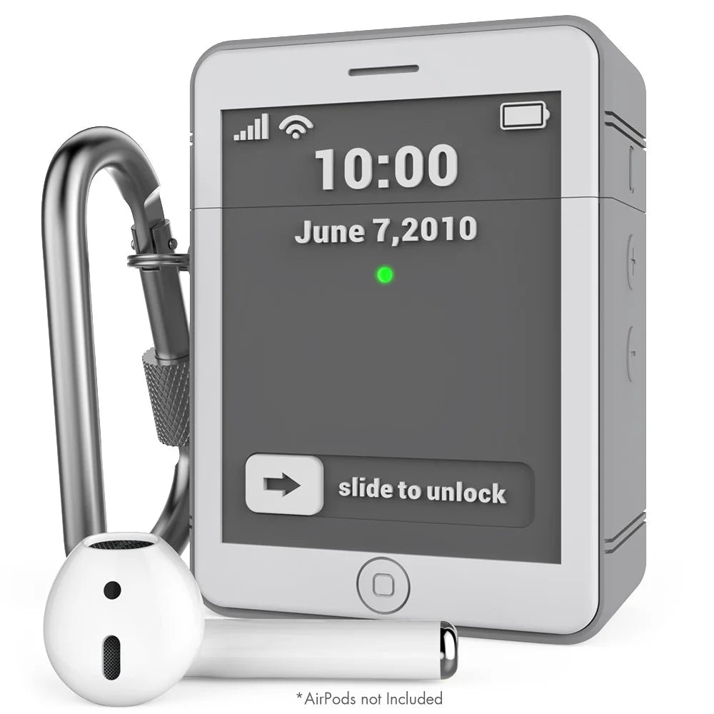 AHASTYLE PT103 For Apple AirPods with Charging Case (2016) / (2019) / AirPods with Wireless Charging Case (2019) Silicone Cover Two-Piece Design for iPhone 4 Style Earbud Case - Grayish-white - 2