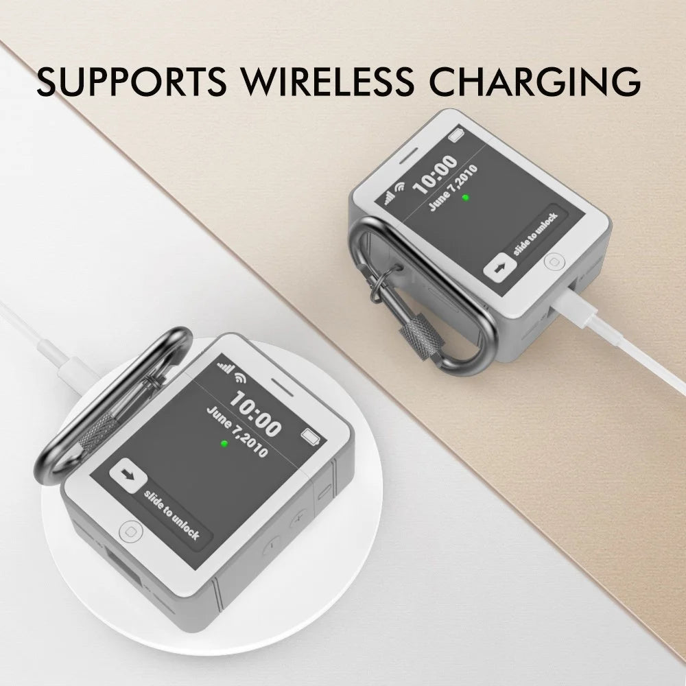 AHASTYLE PT103 For Apple AirPods with Charging Case (2016) / (2019) / AirPods with Wireless Charging Case (2019) Silicone Cover Two-Piece Design for iPhone 4 Style Earbud Case - Grayish-white - 3