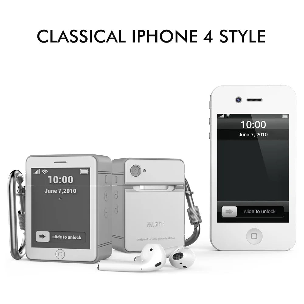 AHASTYLE PT103 For Apple AirPods with Charging Case (2016) / (2019) / AirPods with Wireless Charging Case (2019) Silicone Cover Two-Piece Design for iPhone 4 Style Earbud Case - Grayish-white - 7