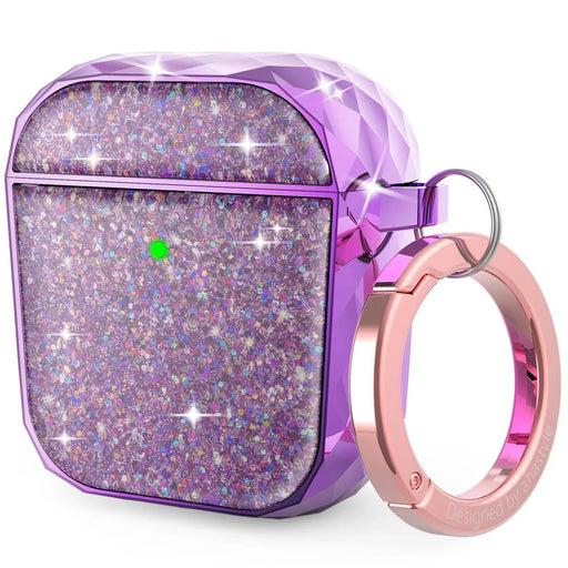 AHASTYLE PT119-A for Apple AirPods with Charging Case (2016)  /  (2019)  /  AirPods with Wireless Charging Case (2019) Hard PC Earphone Case Sparkling Glitter Earbud Cover with Carabiner - Purple - 1