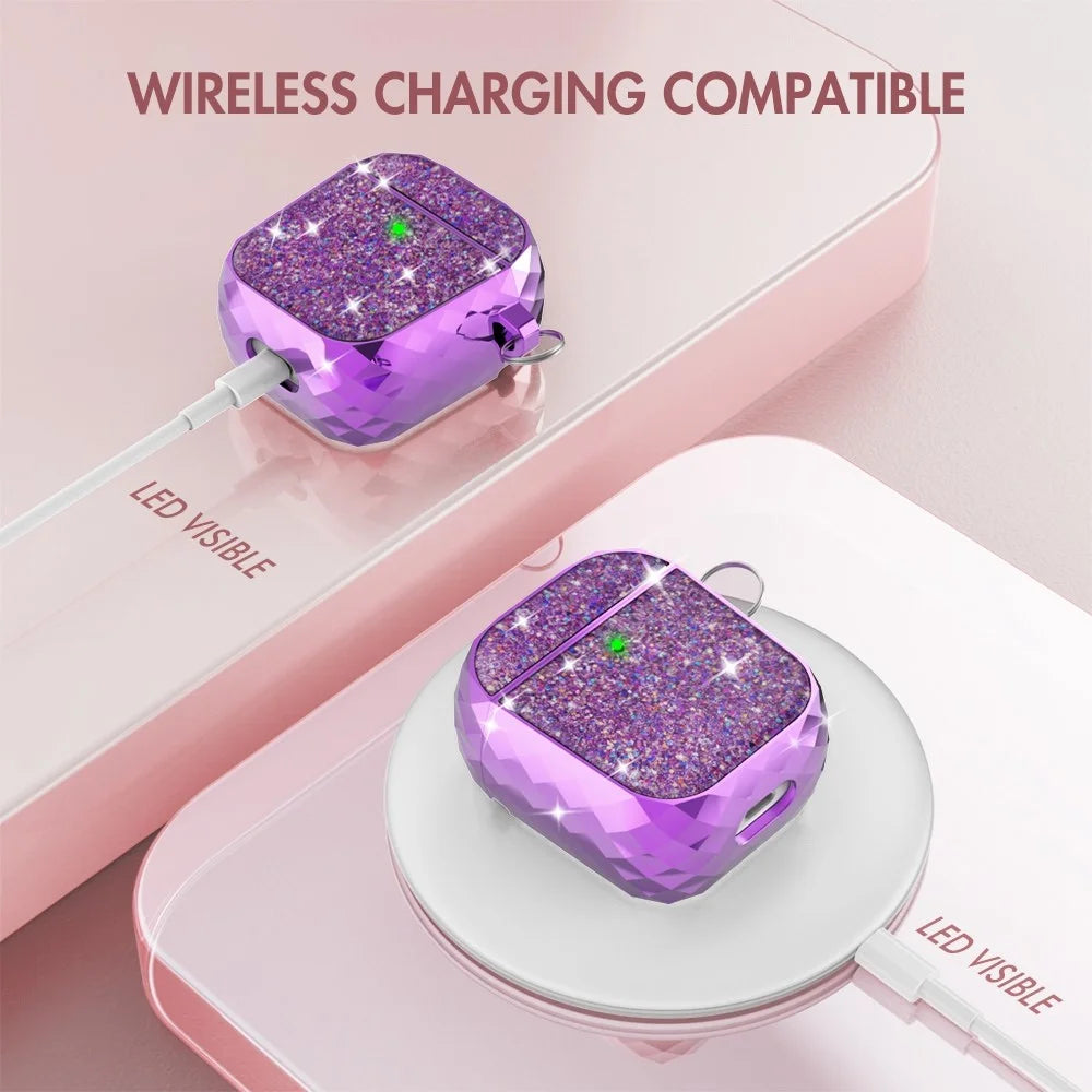 AHASTYLE PT119-A for Apple AirPods with Charging Case (2016)  /  (2019)  /  AirPods with Wireless Charging Case (2019) Hard PC Earphone Case Sparkling Glitter Earbud Cover with Carabiner - Purple - 3
