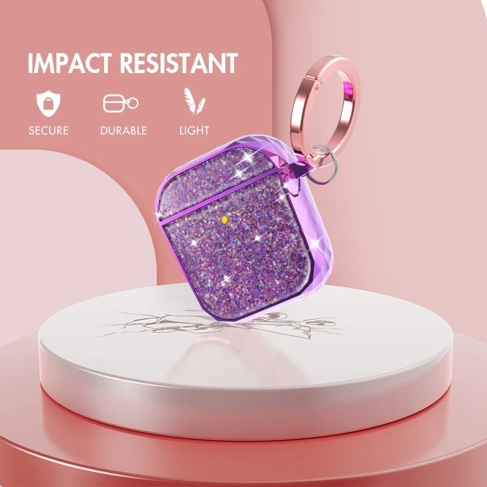 AHASTYLE PT119-A for Apple AirPods with Charging Case (2016)  /  (2019)  /  AirPods with Wireless Charging Case (2019) Hard PC Earphone Case Sparkling Glitter Earbud Cover with Carabiner - Purple - 4