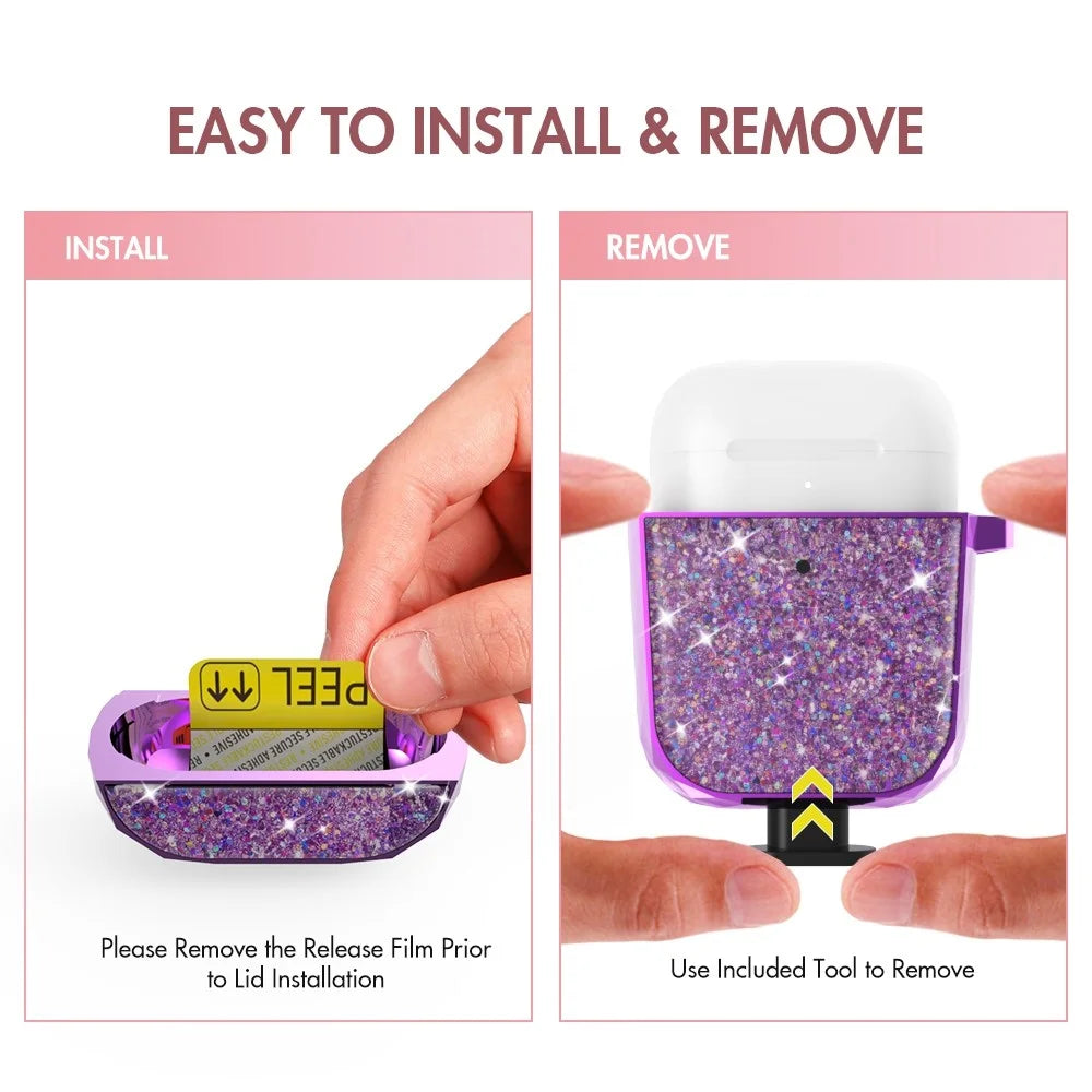 AHASTYLE PT119-A for Apple AirPods with Charging Case (2016)  /  (2019)  /  AirPods with Wireless Charging Case (2019) Hard PC Earphone Case Sparkling Glitter Earbud Cover with Carabiner - Purple - 5