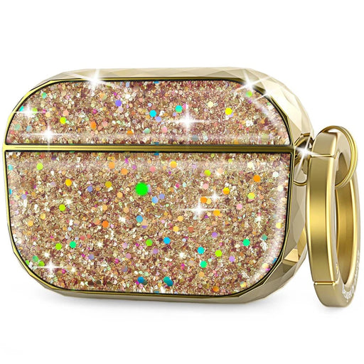 AHASTYLE PT119-PRO for Apple AirPods Pro Earphone Case Two-Piece Design Shiny Glitter Earbud Anti-drop Cover with Carabiner - Gold - 1
