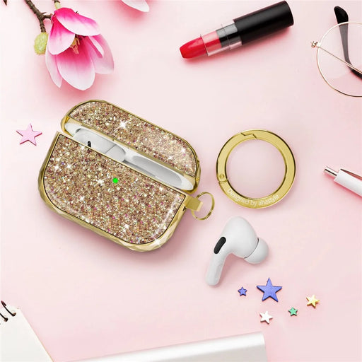AHASTYLE PT119-PRO for Apple AirPods Pro Earphone Case Two-Piece Design Shiny Glitter Earbud Anti-drop Cover with Carabiner - Gold - 2
