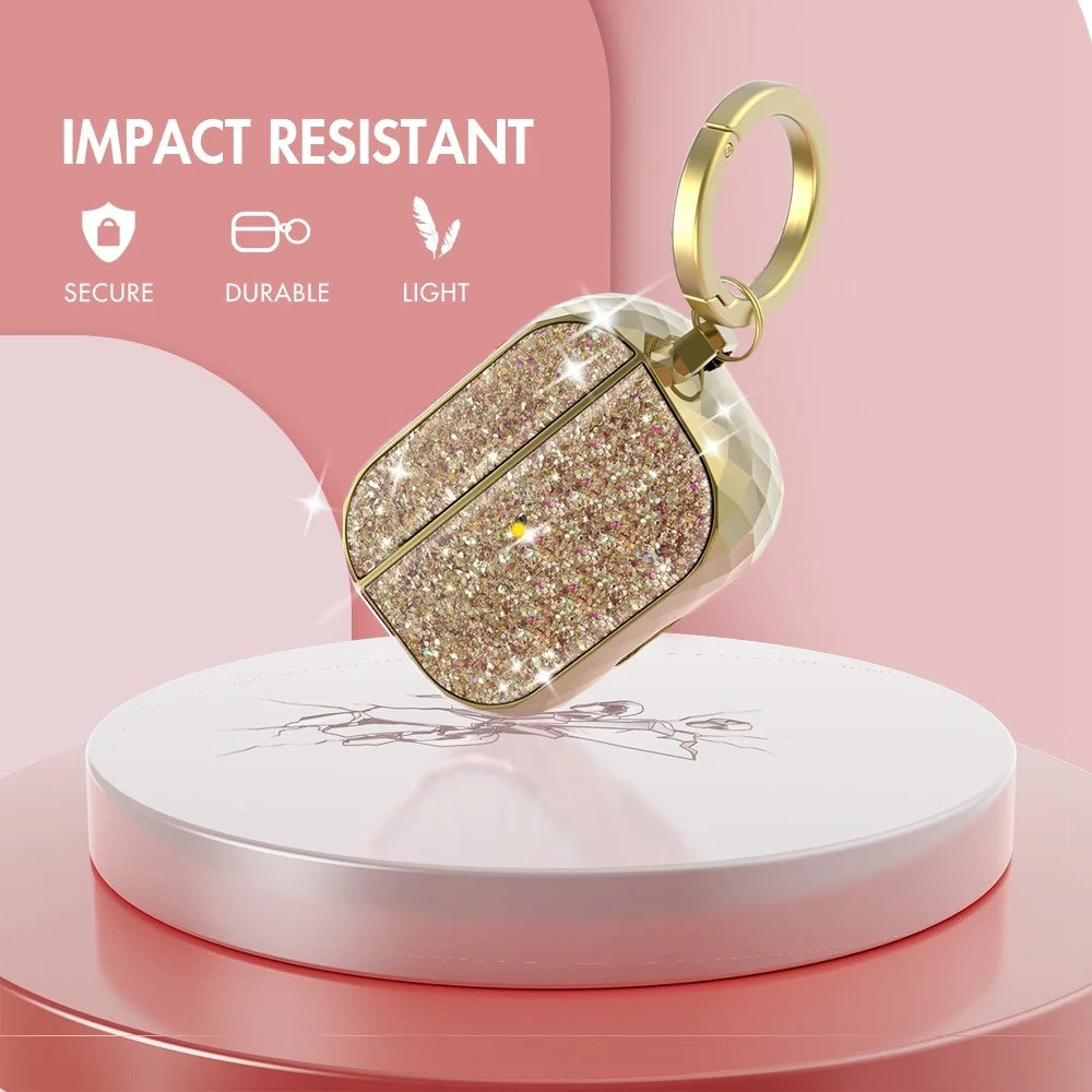 AHASTYLE PT119-PRO for Apple AirPods Pro Earphone Case Two-Piece Design Shiny Glitter Earbud Anti-drop Cover with Carabiner - Gold - 4