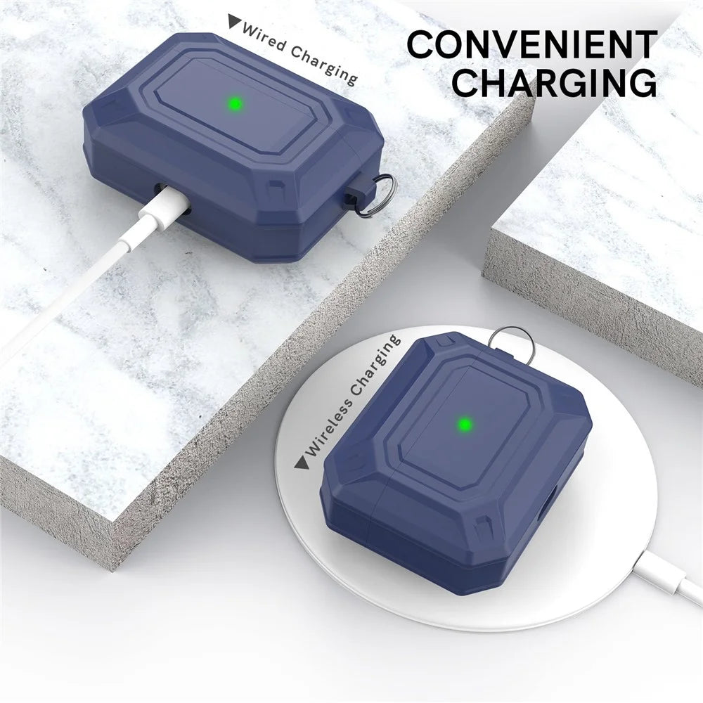 AHASTYLE PT144 For Apple AirPods Pro 2 / Pro Silicone Skin Cover Two-Piece Design Shockproof Earphones Case with Carabiner - Blue - 2