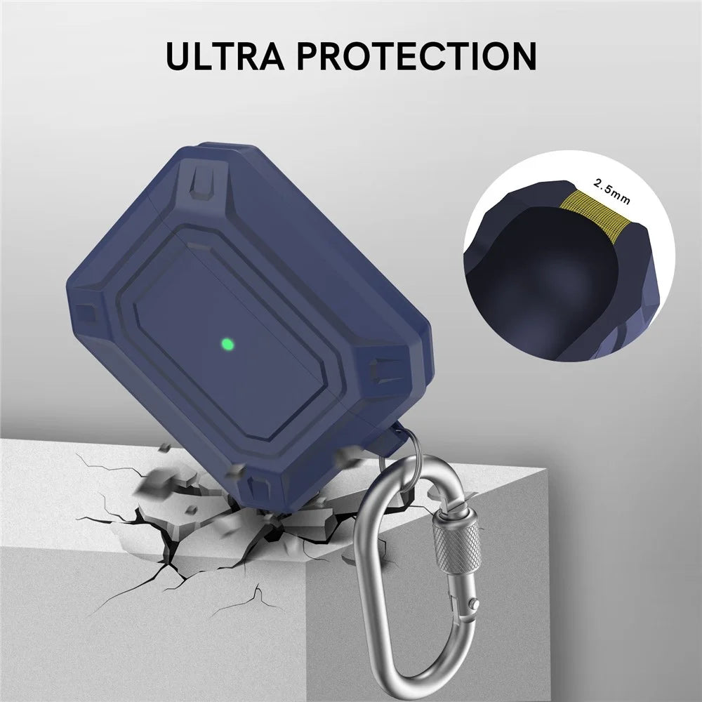 AHASTYLE PT144 For Apple AirPods Pro 2 / Pro Silicone Skin Cover Two-Piece Design Shockproof Earphones Case with Carabiner - Blue - 3