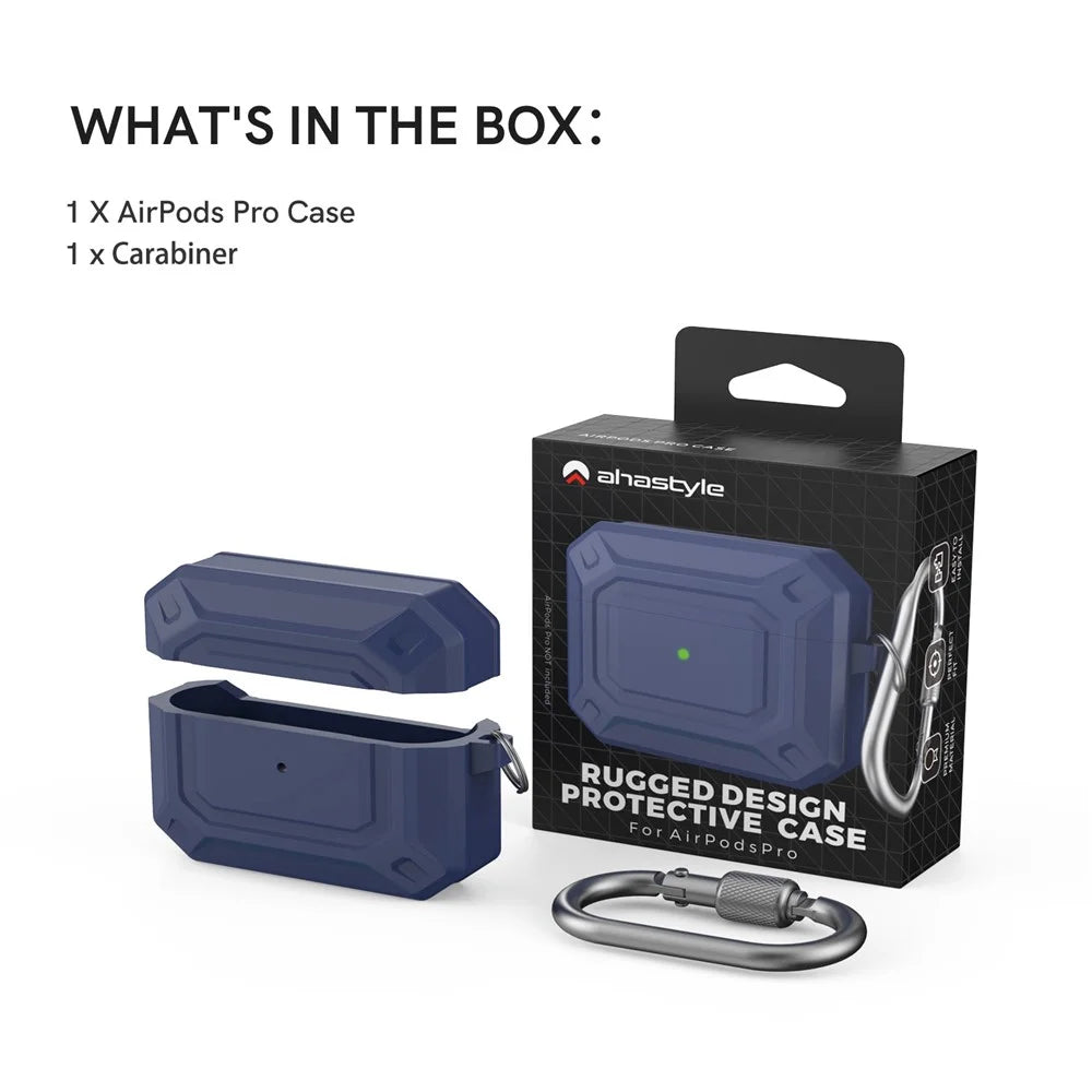 AHASTYLE PT144 For Apple AirPods Pro 2 / Pro Silicone Skin Cover Two-Piece Design Shockproof Earphones Case with Carabiner - Blue - 7