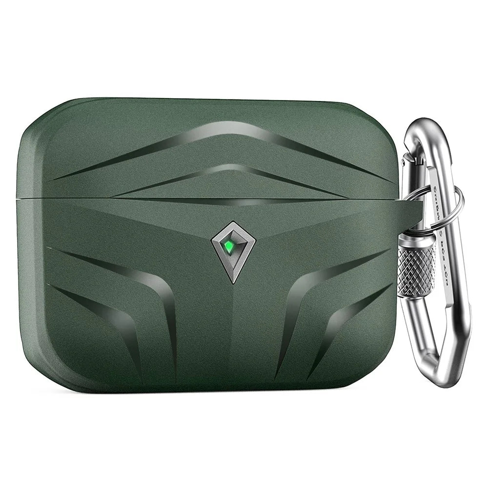 AHASTYLE PT140 For Apple AirPods Pro Wireless Earbuds Protective Case Two-Piece Design Rhombus TPU Earphones Skin Cover with Carabiner - Midnight Green - 1
