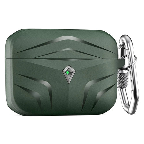 AHASTYLE PT140 For Apple AirPods Pro Wireless Earbuds Protective Case Two-Piece Design Rhombus TPU Earphones Skin Cover with Carabiner - Midnight Green - 1