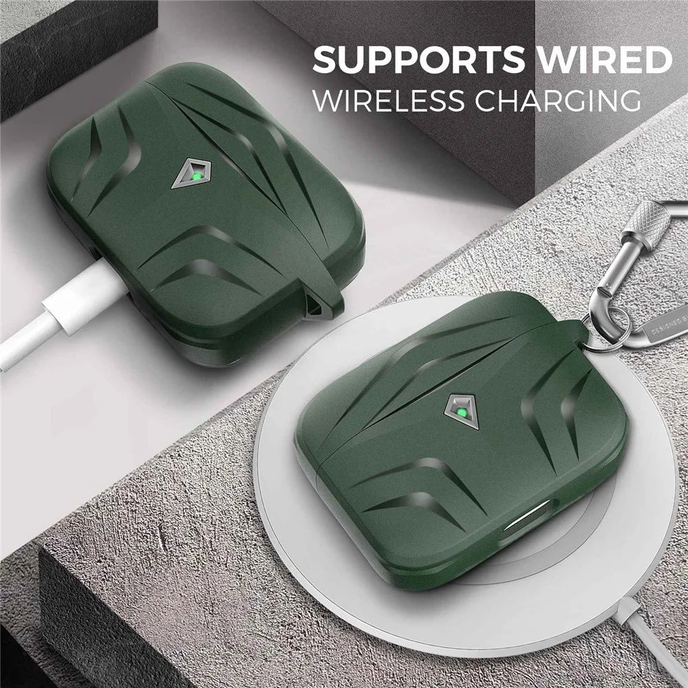 AHASTYLE PT140 For Apple AirPods Pro Wireless Earbuds Protective Case Two-Piece Design Rhombus TPU Earphones Skin Cover with Carabiner - Midnight Green - 2