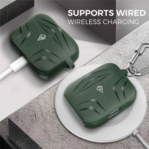AHASTYLE PT140 For Apple AirPods Pro Wireless Earbuds Protective Case Two-Piece Design Rhombus TPU Earphones Skin Cover with Carabiner - Midnight Green - 2