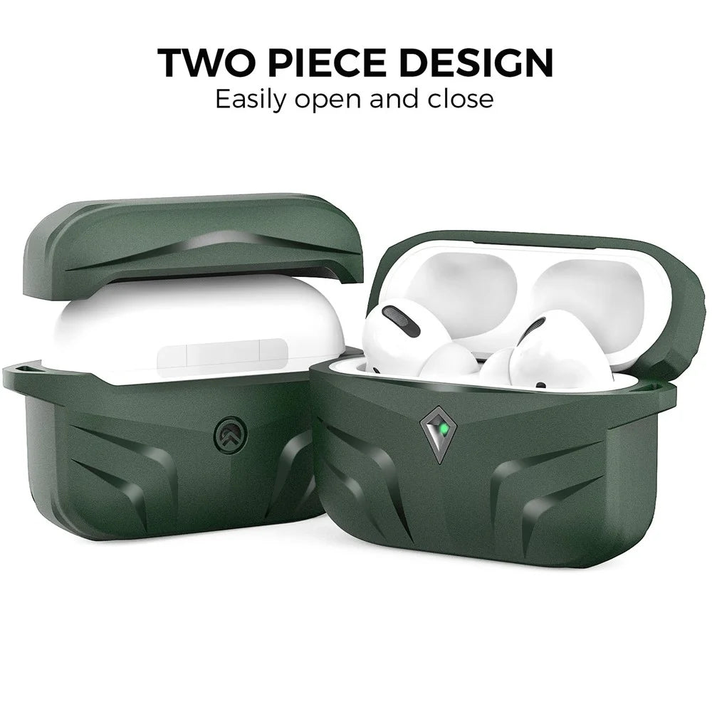 AHASTYLE PT140 For Apple AirPods Pro Wireless Earbuds Protective Case Two-Piece Design Rhombus TPU Earphones Skin Cover with Carabiner - Midnight Green - 3