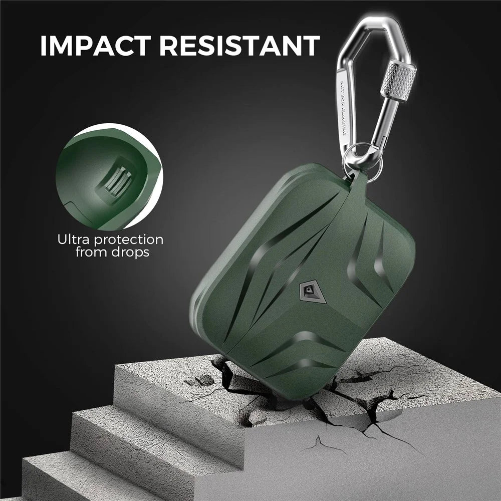 AHASTYLE PT140 For Apple AirPods Pro Wireless Earbuds Protective Case Two-Piece Design Rhombus TPU Earphones Skin Cover with Carabiner - Midnight Green - 5