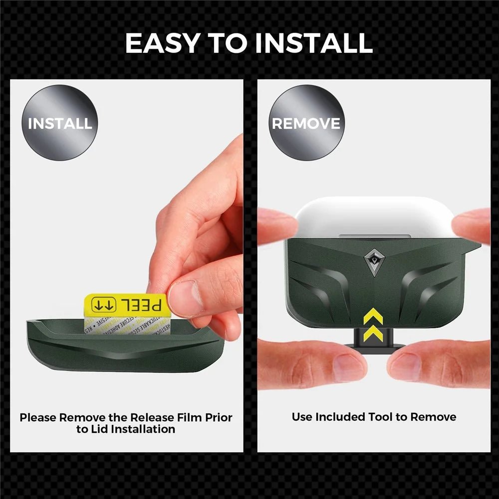 AHASTYLE PT140 For Apple AirPods Pro Wireless Earbuds Protective Case Two-Piece Design Rhombus TPU Earphones Skin Cover with Carabiner - Midnight Green - 6