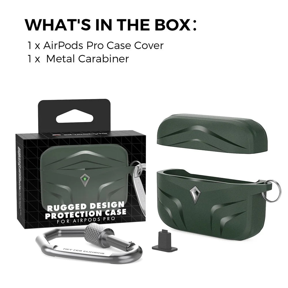 AHASTYLE PT140 For Apple AirPods Pro Wireless Earbuds Protective Case Two-Piece Design Rhombus TPU Earphones Skin Cover with Carabiner - Midnight Green - 7