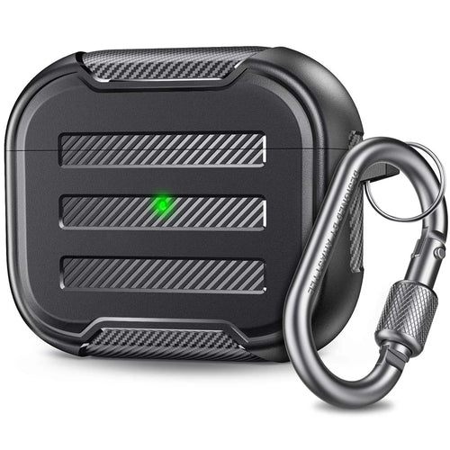 AHASTYLE PT115-3 for Apple AirPods 3 TPU Earphone Case Two-Piece Design Bluetooth-compatible Earbud Charging Box Protective Cover with Carabiner - Black - 1
