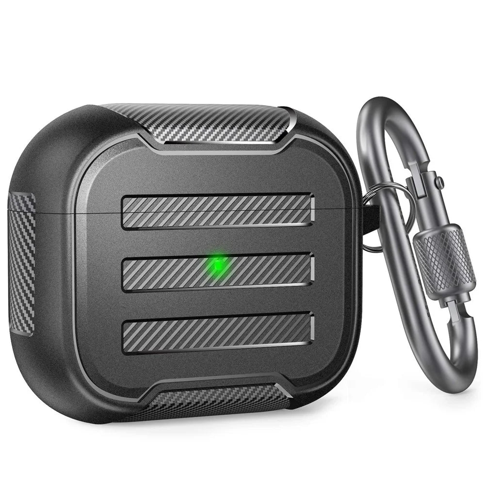 AHASTYLE PT115-3 for Apple AirPods 3 TPU Earphone Case Two-Piece Design Bluetooth-compatible Earbud Charging Box Protective Cover with Carabiner - Black - 2