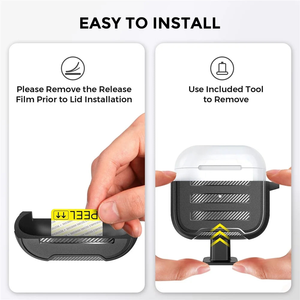 AHASTYLE PT115-3 for Apple AirPods 3 TPU Earphone Case Two-Piece Design Bluetooth-compatible Earbud Charging Box Protective Cover with Carabiner - Black - 5