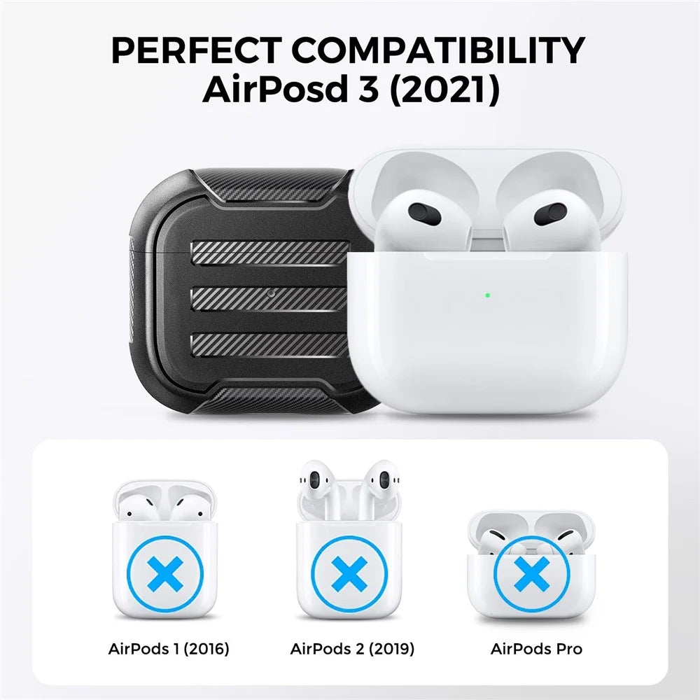 AHASTYLE PT115-3 for Apple AirPods 3 TPU Earphone Case Two-Piece Design Bluetooth-compatible Earbud Charging Box Protective Cover with Carabiner - Black - 7