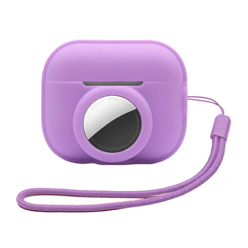 Silicone Case for Apple AirPods Pro 2 and for Apple AirTag, 2-in-1 Anti-drop Earphone Locator Protective Cover with Strap - Purple - 1