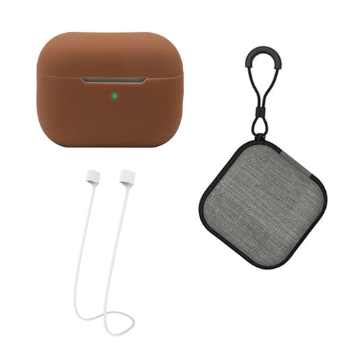 Silicone Case for Apple AirPods Pro 2, Earbuds Charging Case Anti-drop Cover with Storage Box and Earphone Magnetic Anti-lost Rope Strap - Brown - 1