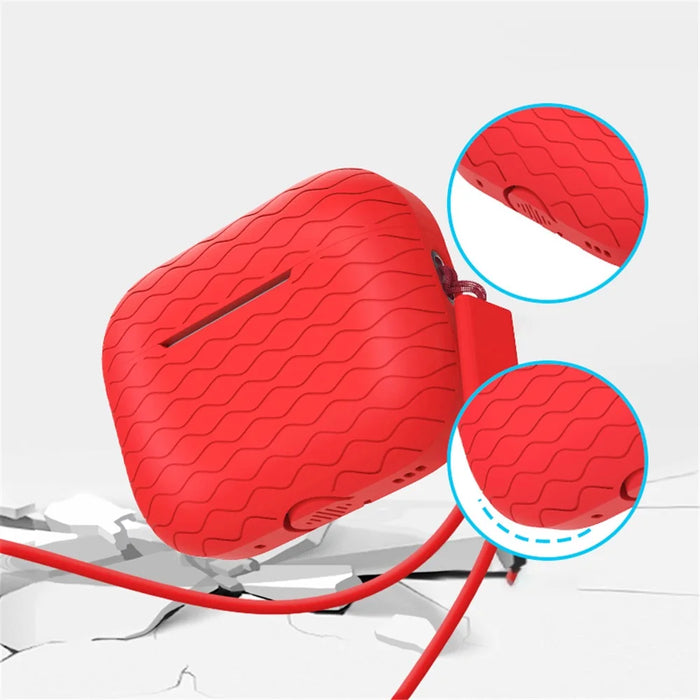 For AirPods Pro 2 Wavy Texture Earphone Case Soft Silicone Anti-Scratch Protective Cover Skin Shell with Strap - Orange - 4