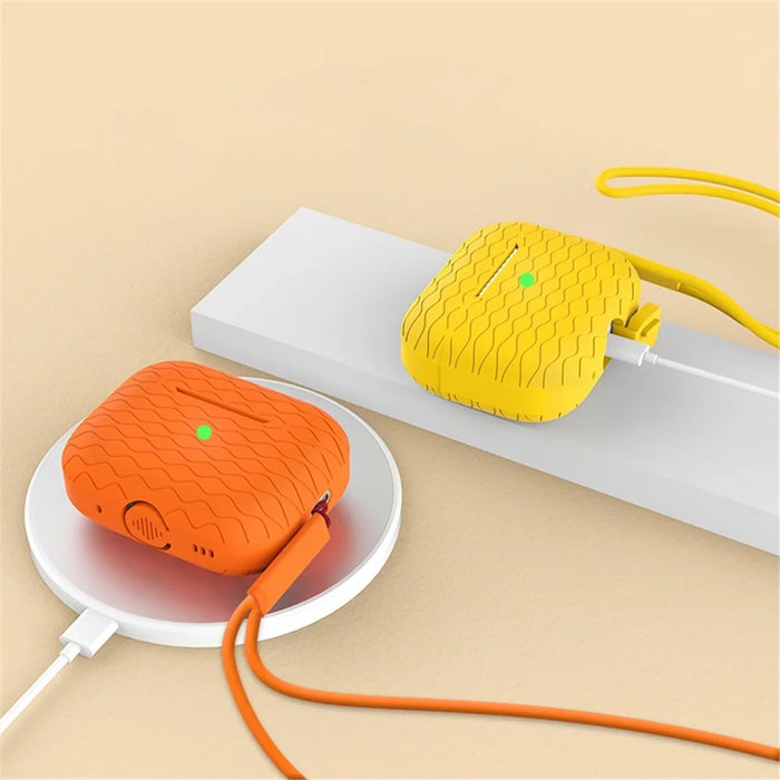 For AirPods Pro 2 Wavy Texture Earphone Case Soft Silicone Anti-Scratch Protective Cover Skin Shell with Strap - Orange - 5