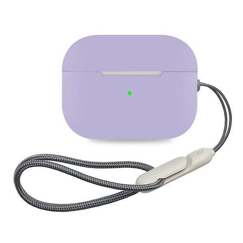 For AirPods Pro 2 Silicone Skin Earphone Case Portable 2mm Thick Scratch Shock Resistant Protective Cover with Lanyard - Light Purple - 1