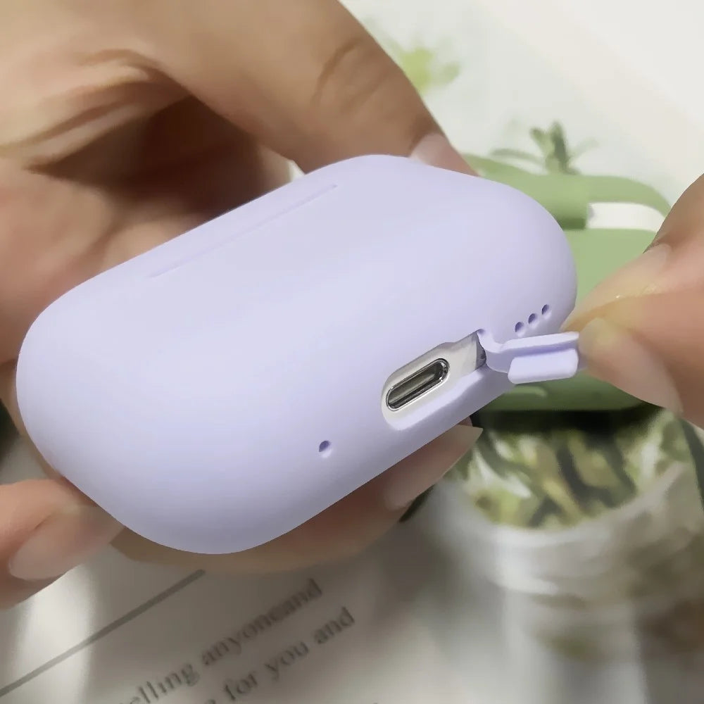 For AirPods Pro 2 Silicone Skin Earphone Case Portable 2mm Thick Scratch Shock Resistant Protective Cover with Lanyard - Light Purple - 2