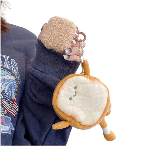 For Apple AirPods with Charging Case (2016) / (2019) / AirPods with Wireless Charging Case (2019) Fluff TPU Earphone Case Anti-drop Earbud Cover with Cartoon Toast Wallet - 1
