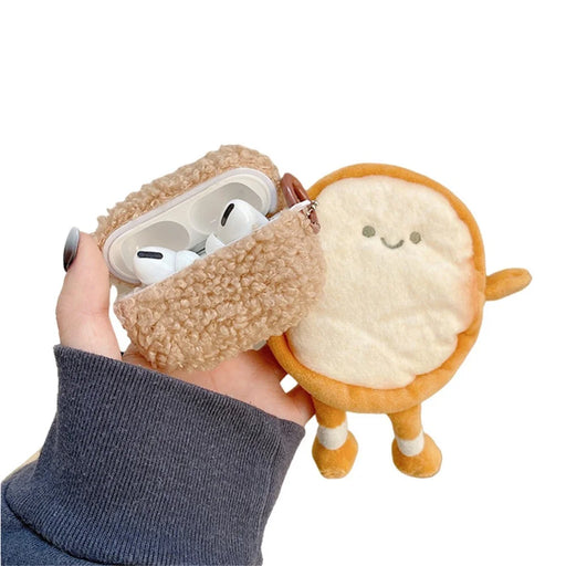 For Apple AirPods Pro Bluetooth-compatible Earphone TPU Case Fluff Plush Earbud Protective Cover with Cartoon Toast Wallet - 1