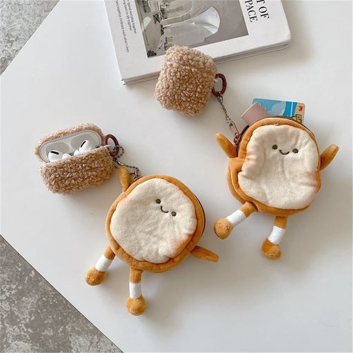For Apple AirPods Pro Bluetooth-compatible Earphone TPU Case Fluff Plush Earbud Protective Cover with Cartoon Toast Wallet - 2