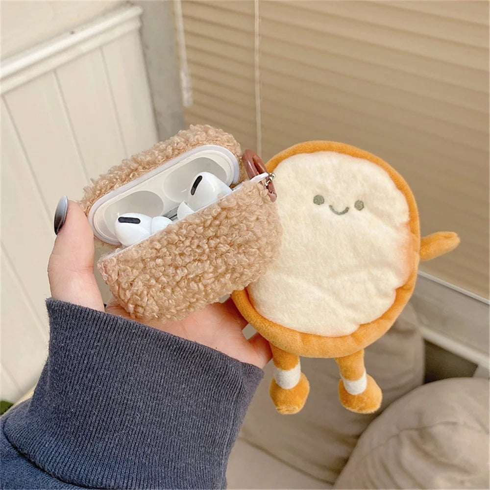For Apple AirPods Pro Bluetooth-compatible Earphone TPU Case Fluff Plush Earbud Protective Cover with Cartoon Toast Wallet - 3