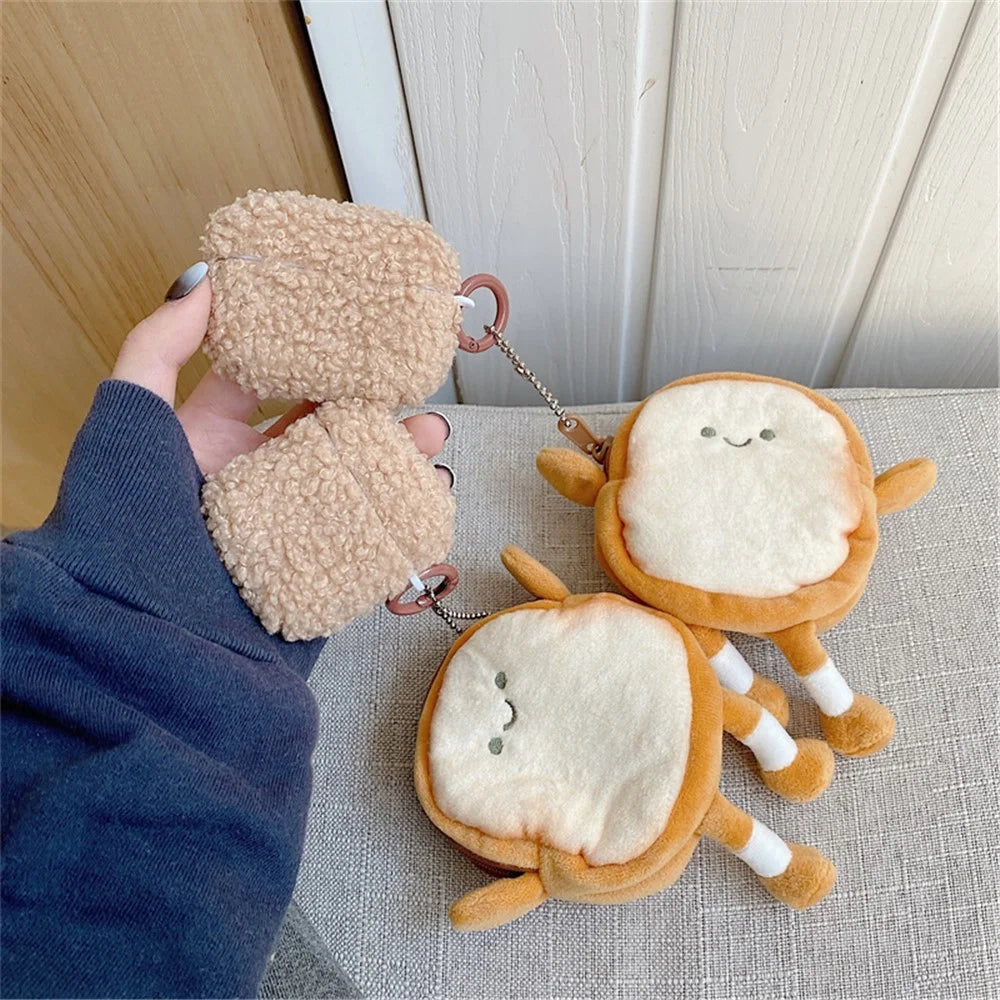 For Apple AirPods Pro Bluetooth-compatible Earphone TPU Case Fluff Plush Earbud Protective Cover with Cartoon Toast Wallet - 5