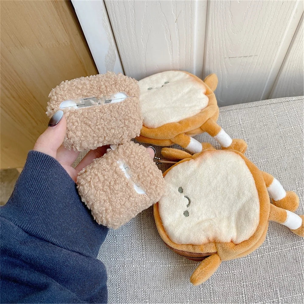 For Apple AirPods Pro Bluetooth-compatible Earphone TPU Case Fluff Plush Earbud Protective Cover with Cartoon Toast Wallet - 6