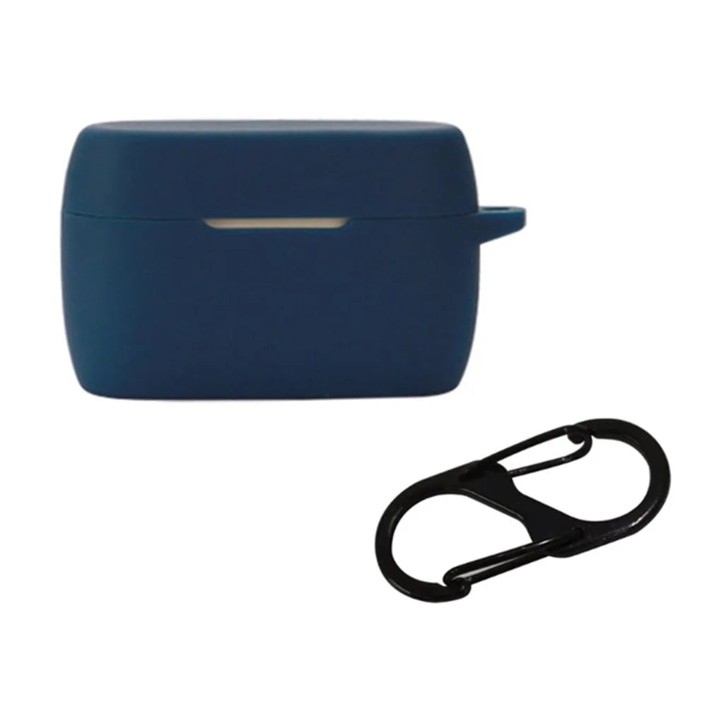 For Jabra Elite 5 TWS Bluetooth-compatible Earphone Anti-drop Anti-dust Case Silicone Protective Cover with Anti-lost Buckle - Dark Blue - 1