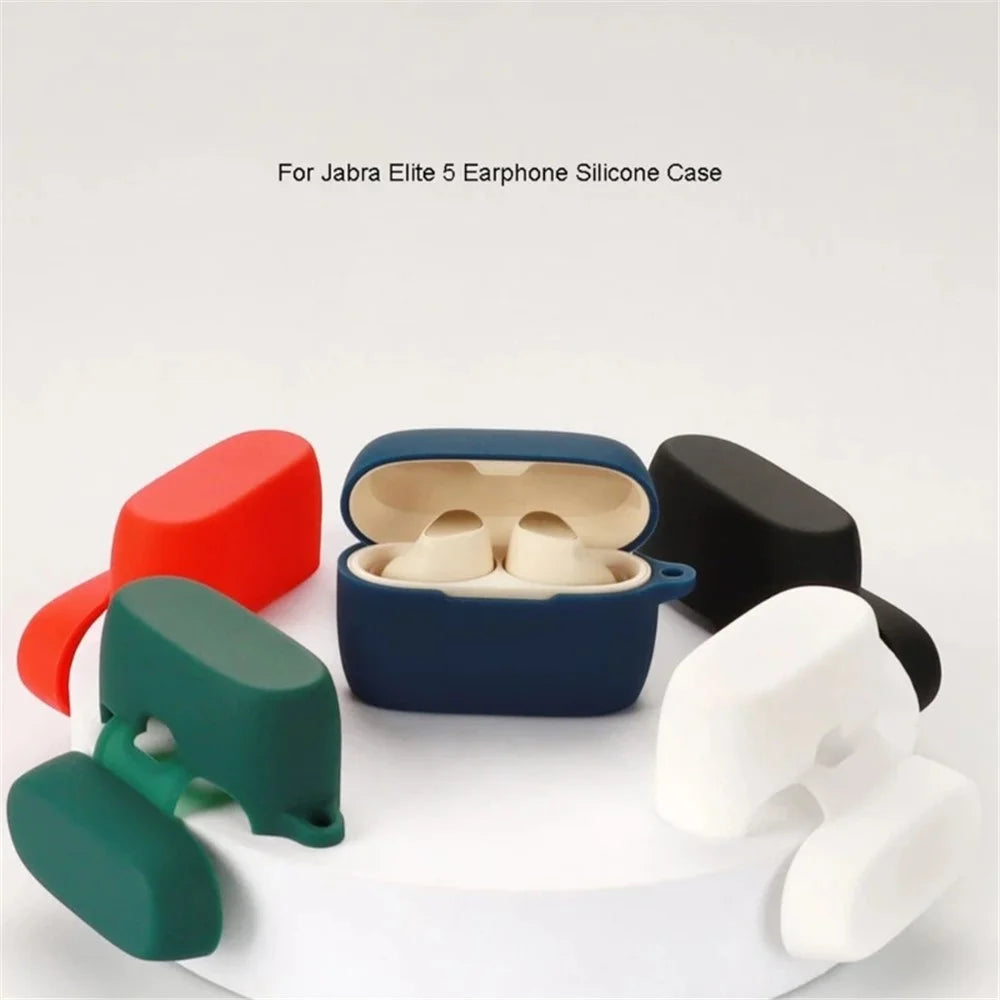 For Jabra Elite 5 TWS Bluetooth-compatible Earphone Anti-drop Anti-dust Case Silicone Protective Cover with Anti-lost Buckle - Dark Blue - 3