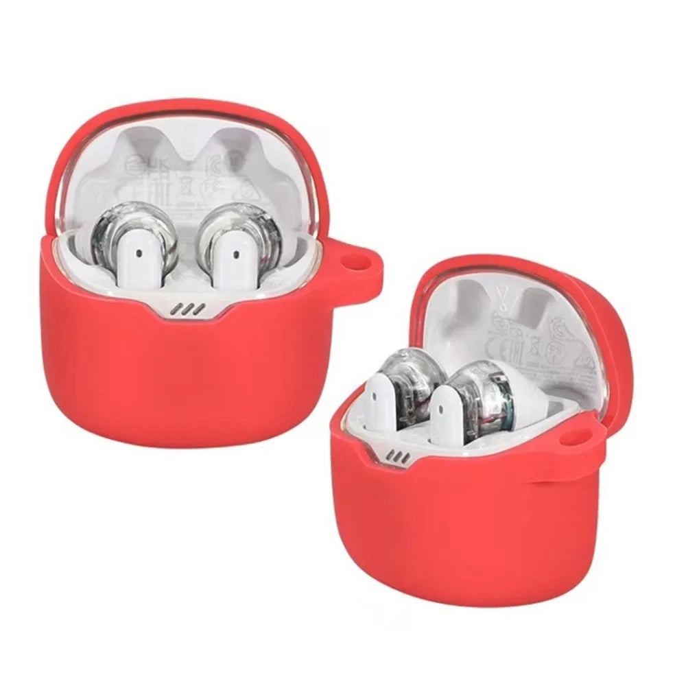 For JBL Tune Flex Shockproof Case Bluetooth-compatible Earbuds Protector Anti-Drop Silicone Case - Red - 2