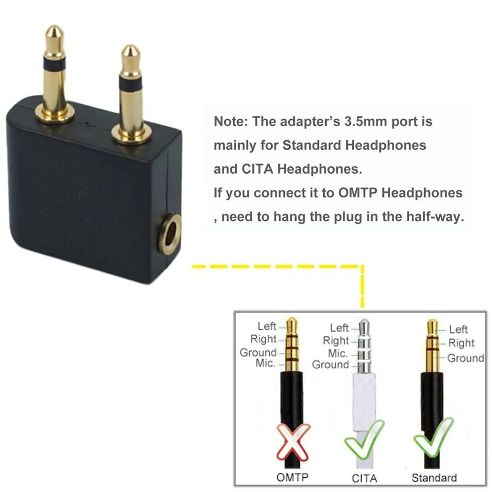 Dual 3.5mm Male to Female Airplane Headphone Adapter Gold Plated Stereo 3.5mm AUX Splitter Airline Audio Converter - 3
