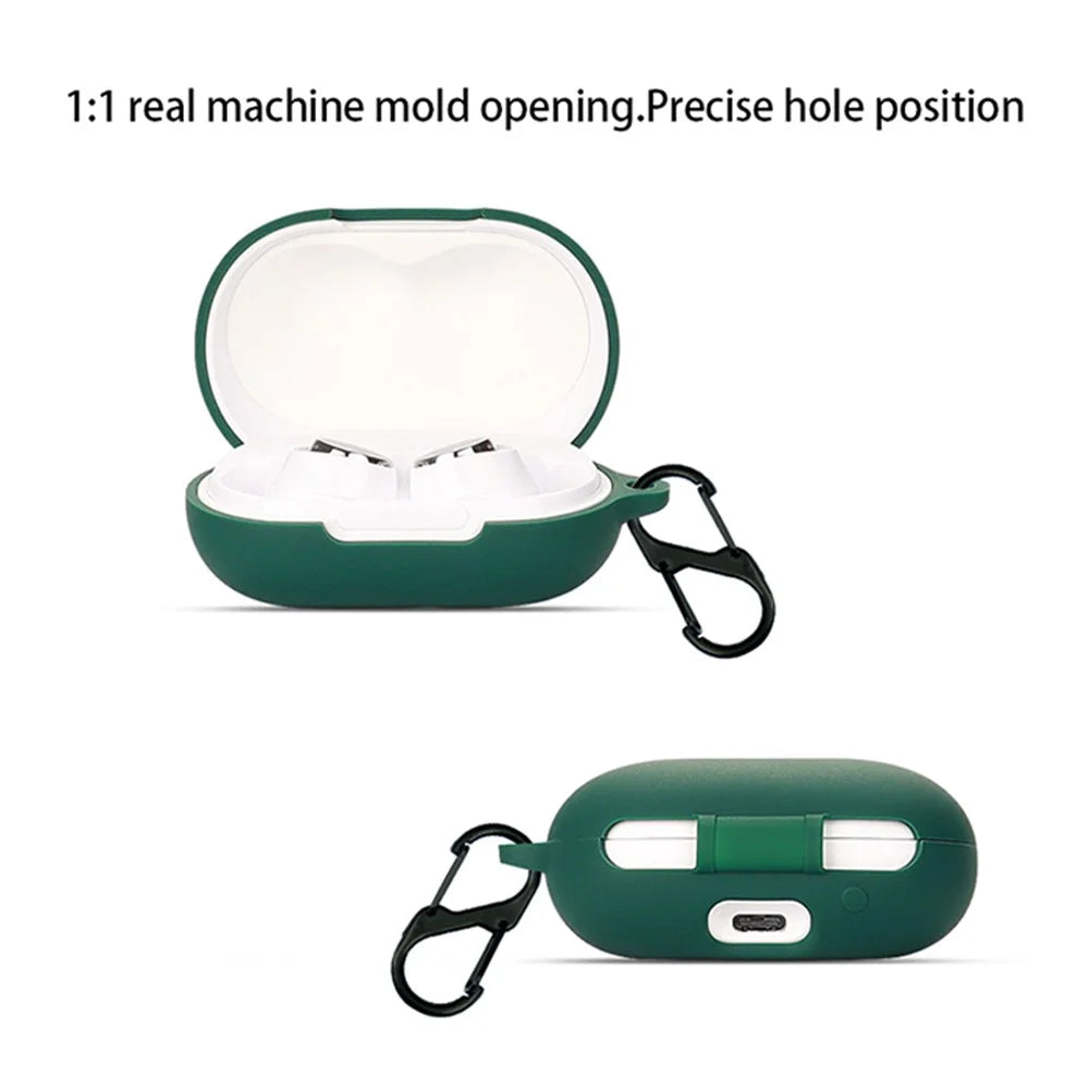 Anti-dust Flexible Silicone Case for Anker Soundcore Space A40 Earphone Charging Box, Drop Protection Cover with Carrying Buckle - Dark Green - 2