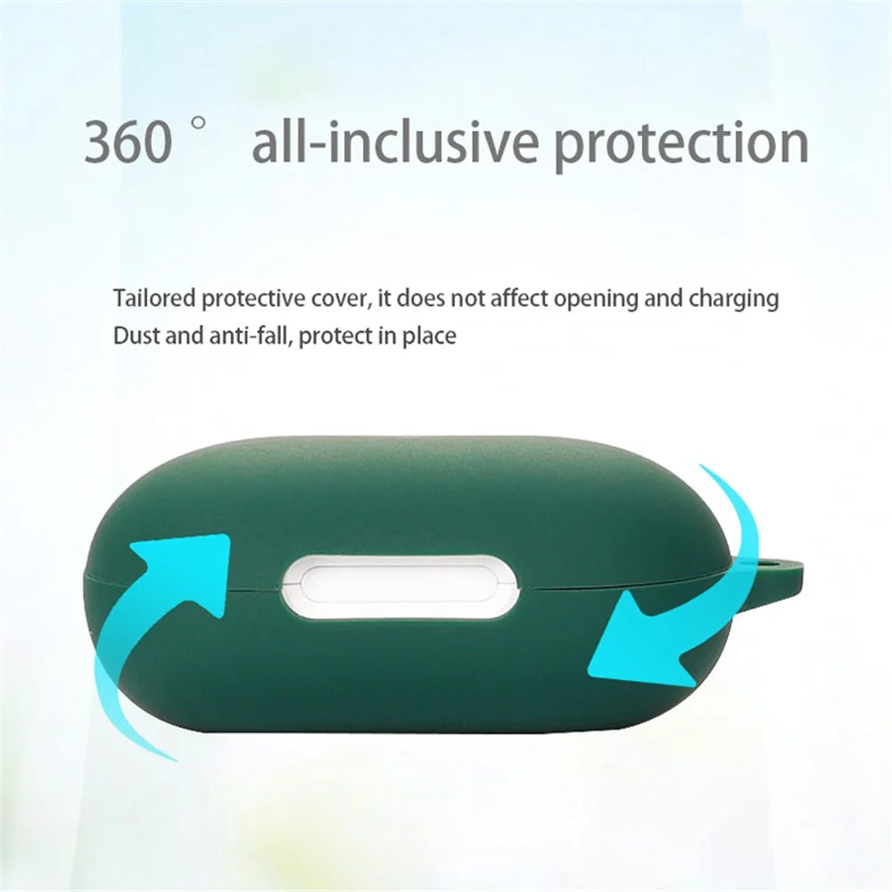 Anti-dust Flexible Silicone Case for Anker Soundcore Space A40 Earphone Charging Box, Drop Protection Cover with Carrying Buckle - Dark Green - 5